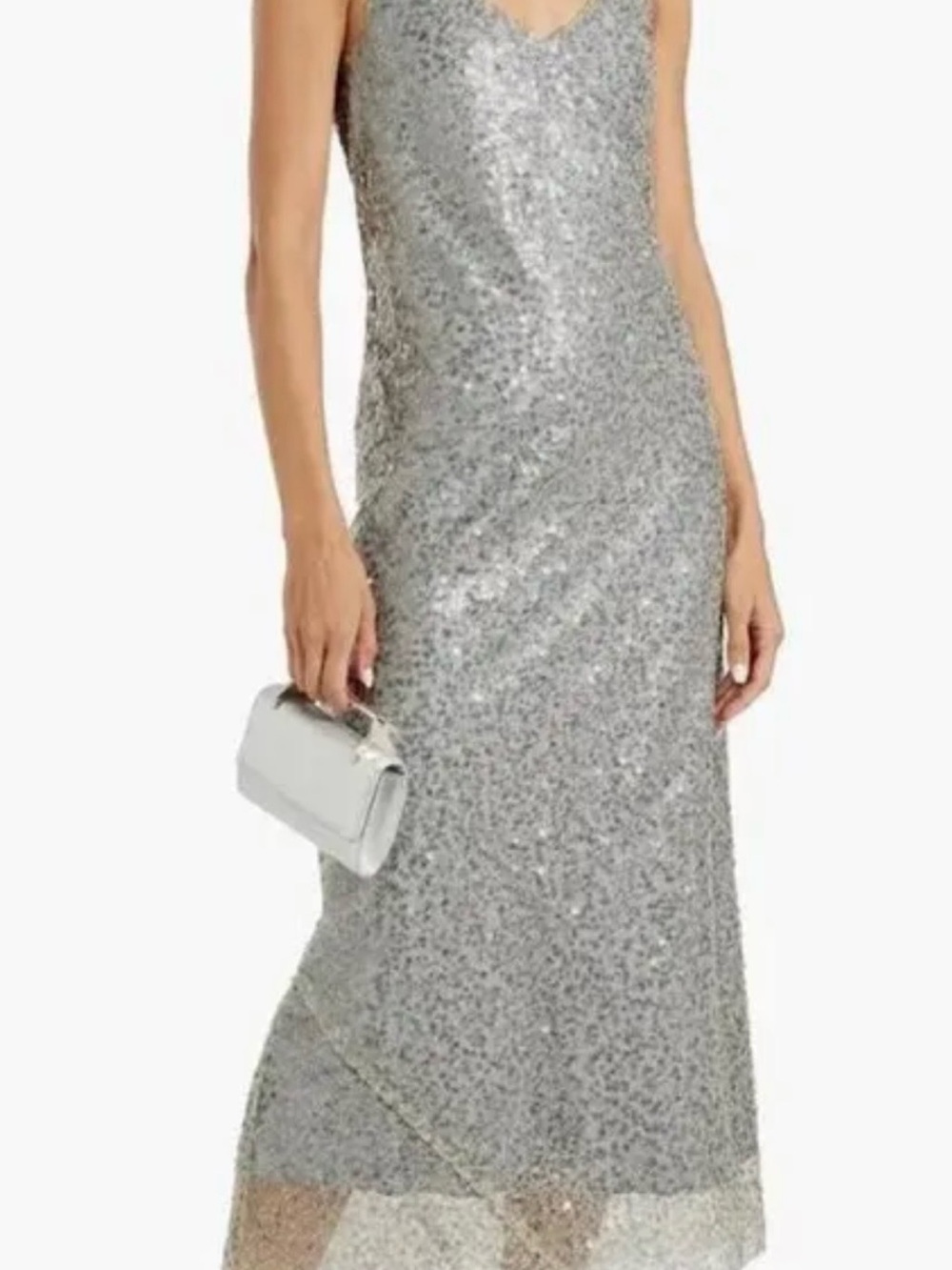 Chic Silver Sequin Dress. Perfect for wedding season, indoor or outdoor.
